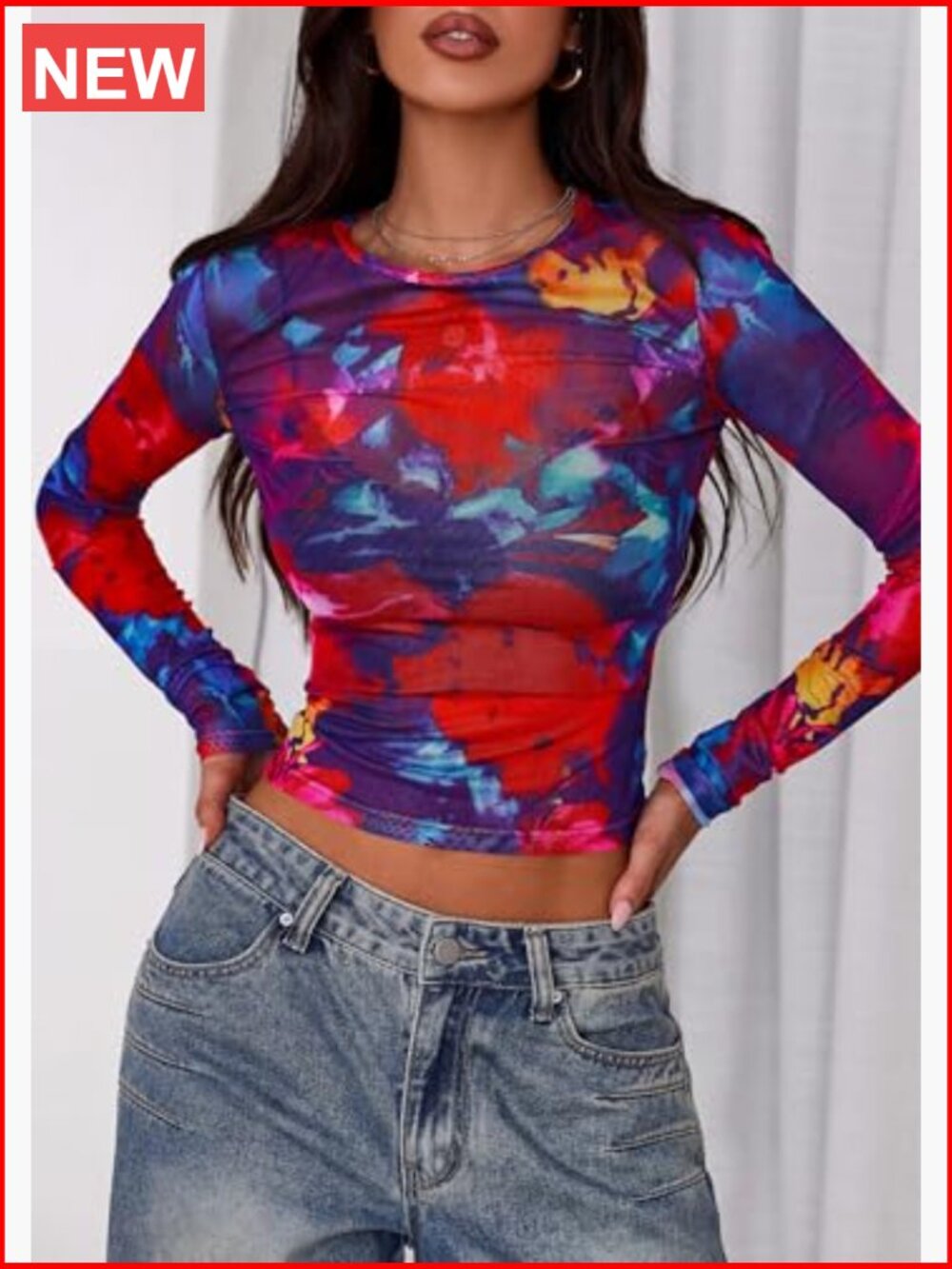 Women's Mesh Long Sleeve Sheer Blouse Going Out Layering Shirt - Picture 5 of 7